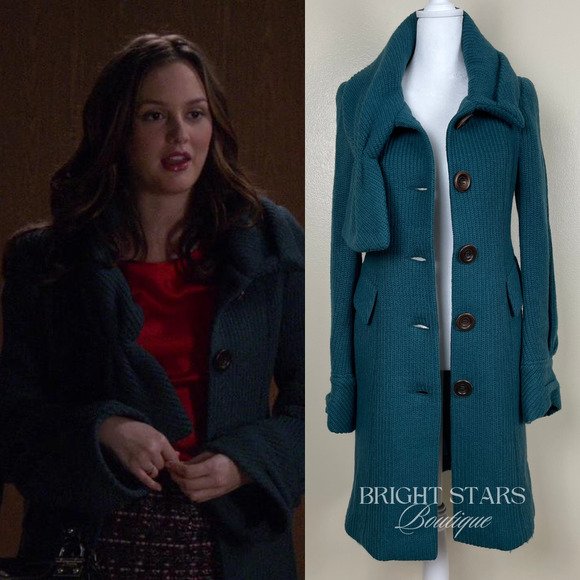 Rare Kiss Me Bow Coat Teal Blue ASO Blair Waldorf Gossip Girl Jade Womens 4 - Picture 3 of 9
